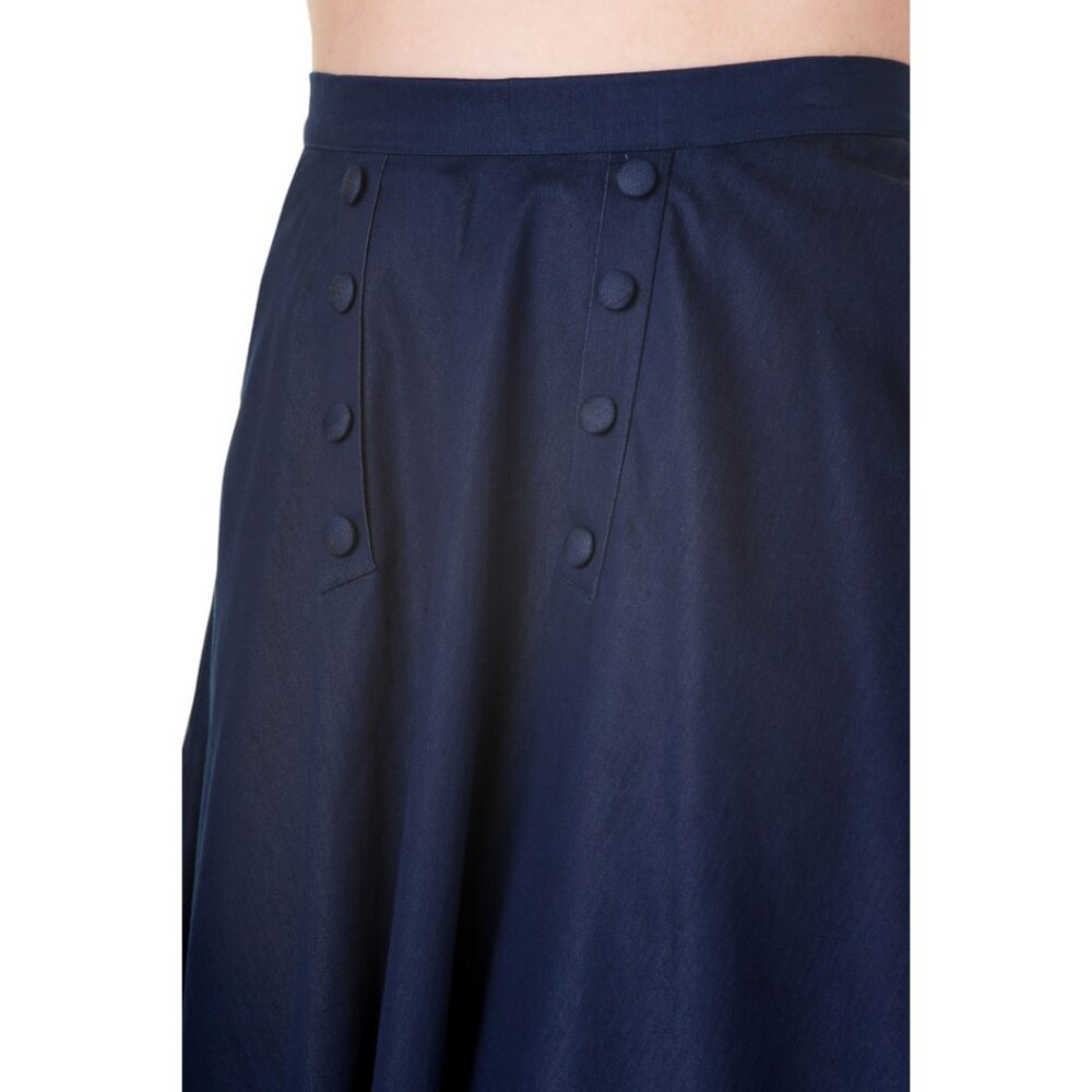 Vintage 60’s High-Waisted Denim Midi Skirt – Double Button A-Line Western Retro - Picture 4 of 4